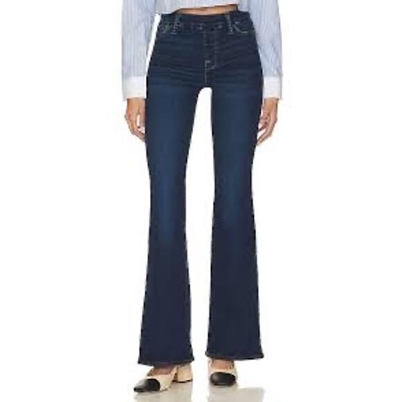 Good American Power Stretch Pull On Flare Denim Jeans Women’s Size M Indigo491 - Picture 1 of 10